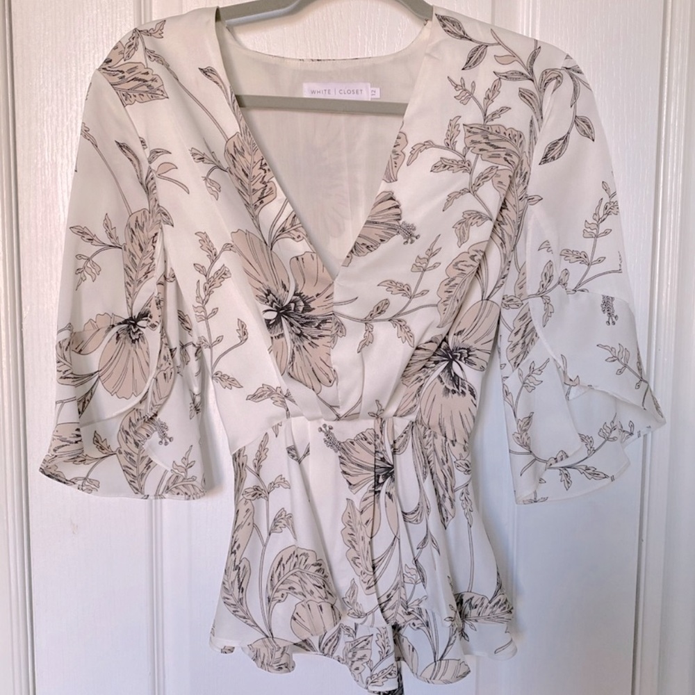 Beige and white floral blouse